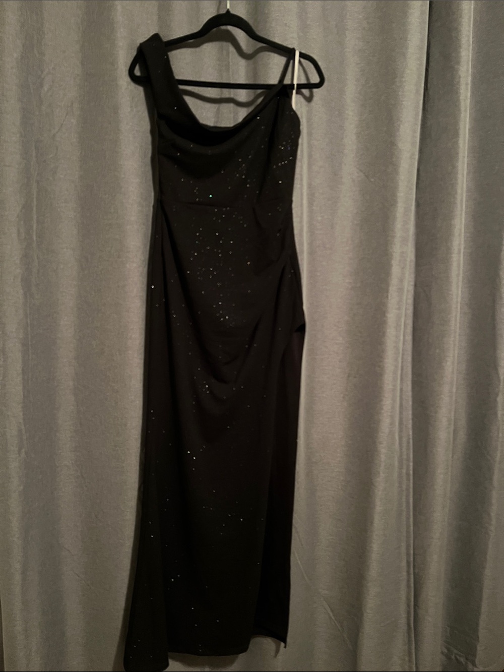 Lulu's Black One-Shoulder Sparkle Evening Gown